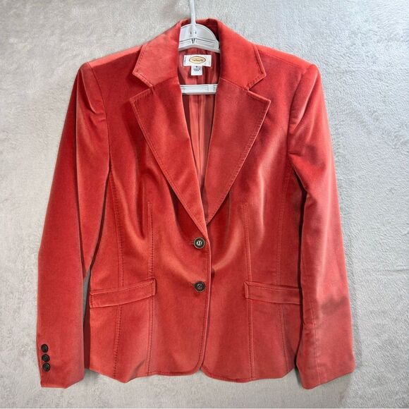 Vintage Talbots Velvet Blazer Jacket Burnt‎ Orange Cotton Silk Office Size 6 - Picture 1 of 8